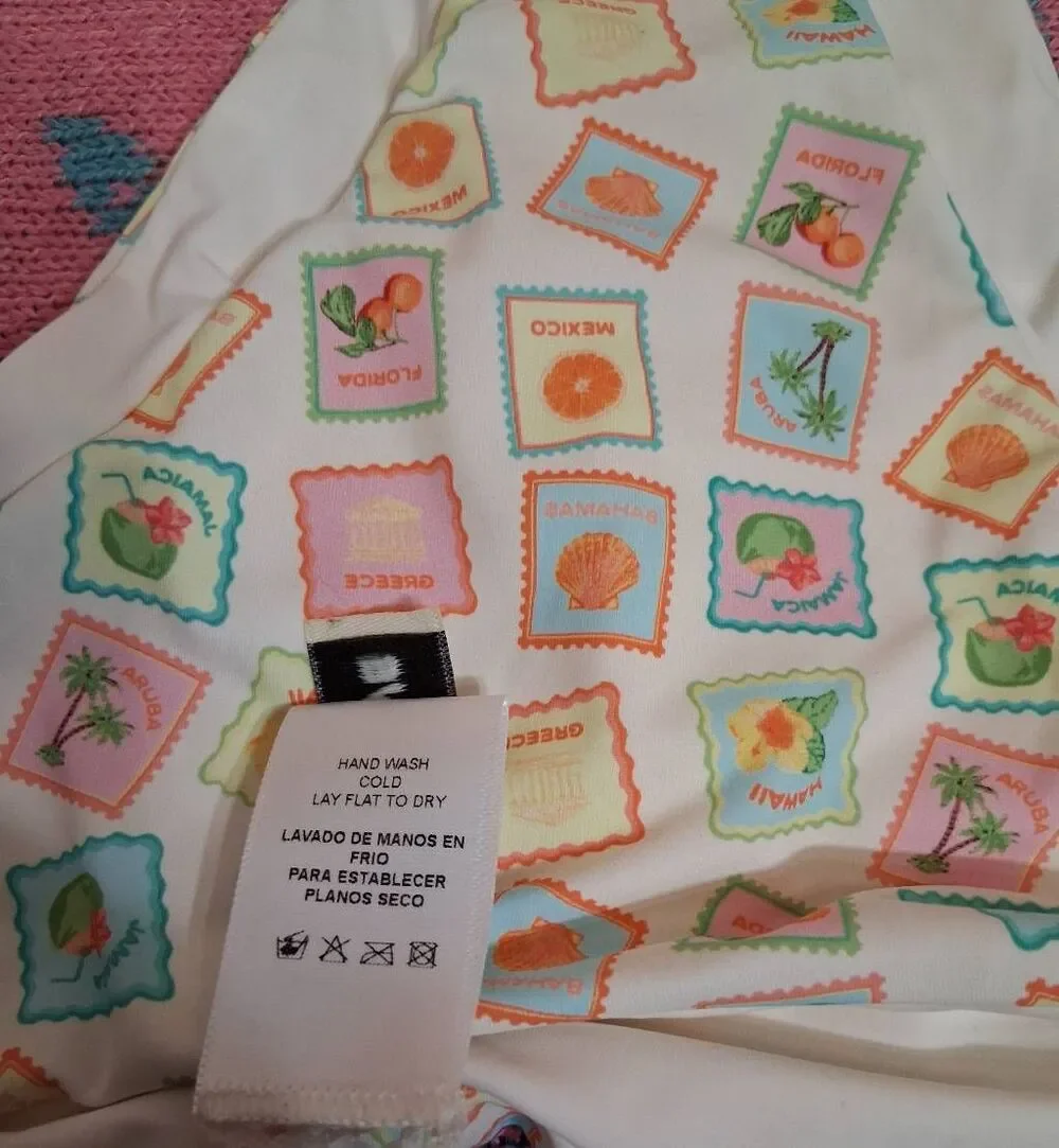Dippin daisys womens large two piece bikini swimsuit stamps tropical resort